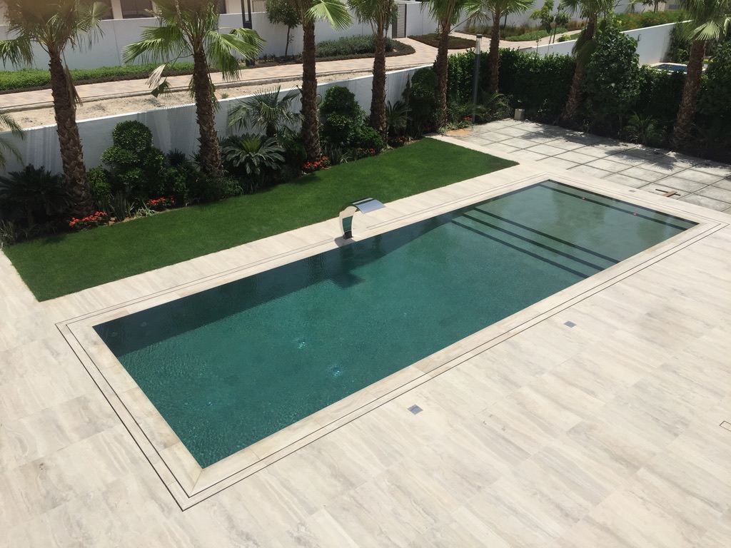 Luxury Overflow Mirror Pool with Bali Tiles | District One Dubai