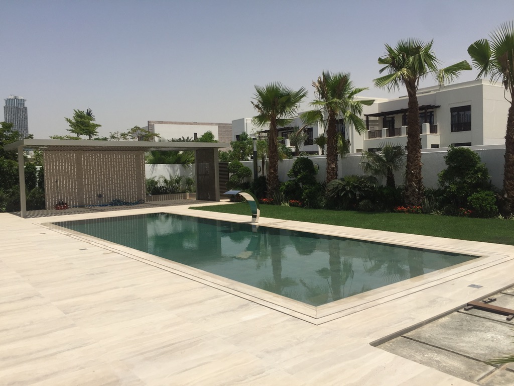 Luxury Overflow Mirror Pool with Bali Tiles | District One Dubai