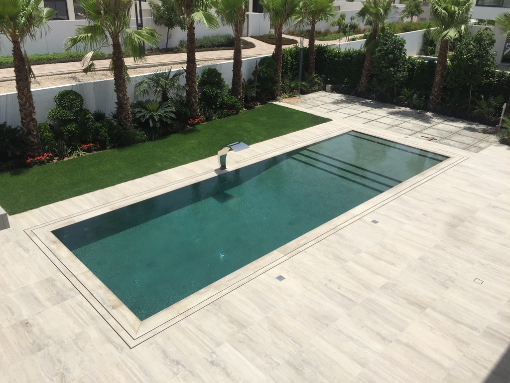 Luxury Overflow Mirror Pool with Bali Tiles | District One Dubai