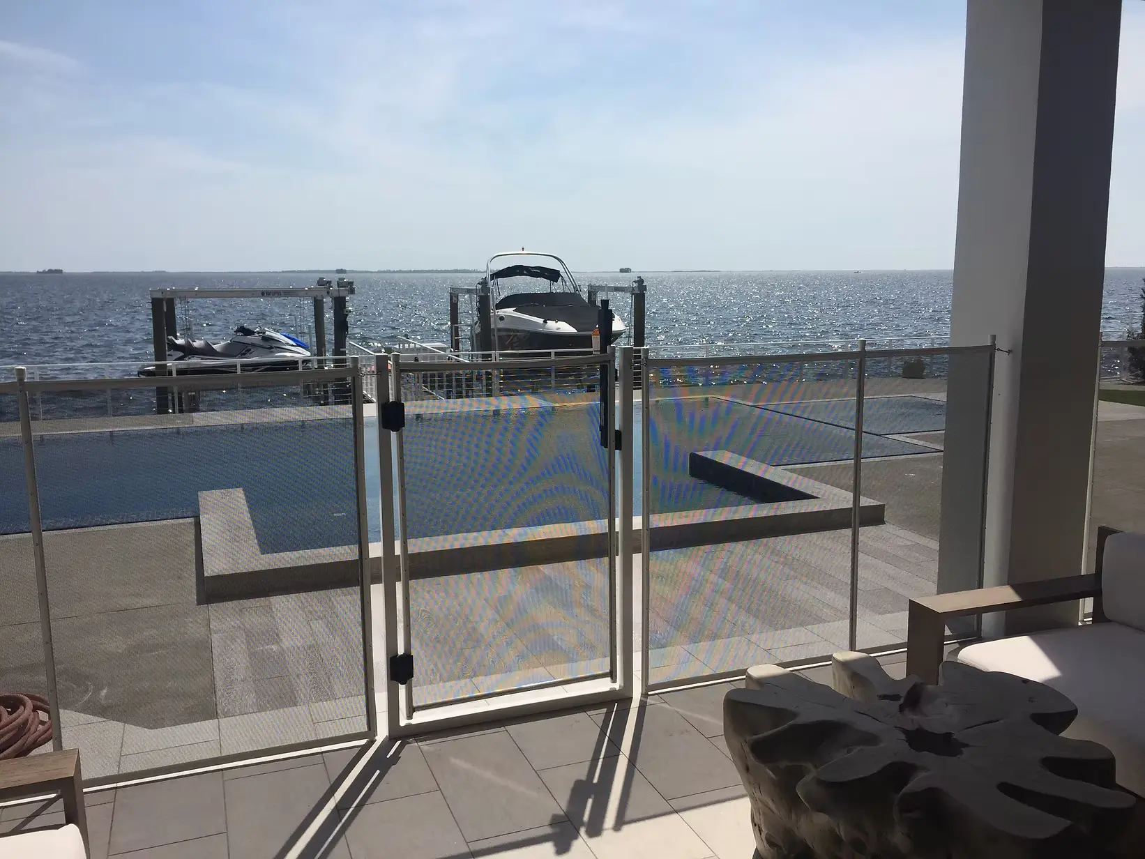 Removable mesh pool safety fence Dubai protecting family swimming pool